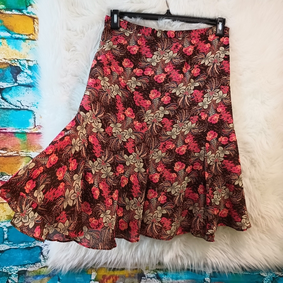 Nicole Miller Pink and Brown Tan A Line Skirt Size 6 - Picture 3 of 9